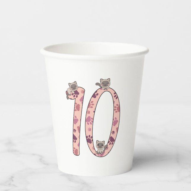 Gobelets En Papier Siamese Chat Dixième Anniversaire Pour Enfants Cha (Recto)