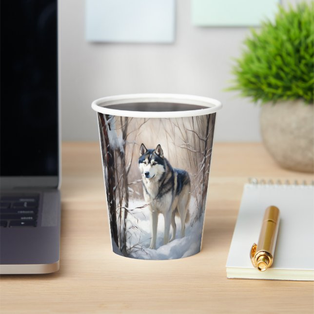 Gobelets En Papier Sibérien Husky Laisser Neige Noël (Insitu)