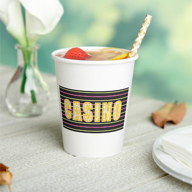 Gobelets En Papier Signe Casino avec lettres de points Neon Polka (Créateur téléchargé)