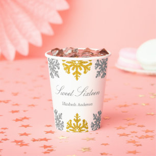 Gobelets En Papier Silver Gold Snowflake Winter Sweet 16