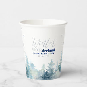 Gobelets En Papier Silver & Navy Winter Onderland 1er anniversaire