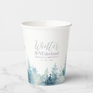Gobelets En Papier Silver Purple Winter Onderland 1ère fête d'anniver