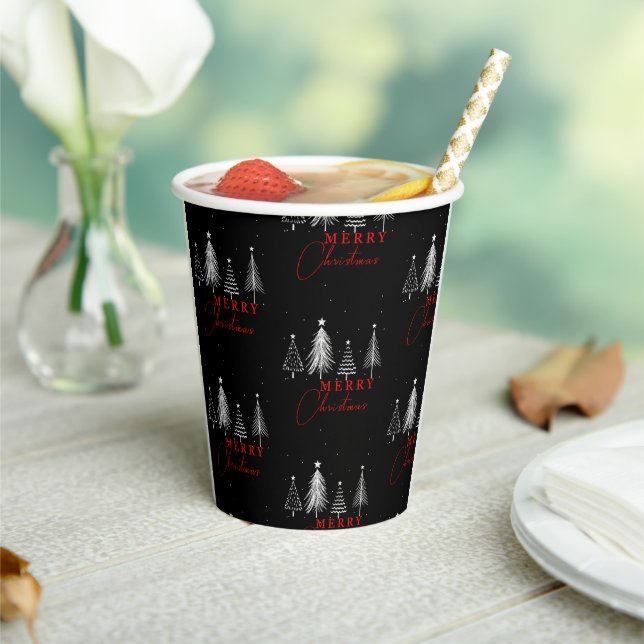 Gobelets En Papier Simple Elegant Christmas Pine Tree | Black (Insitu)