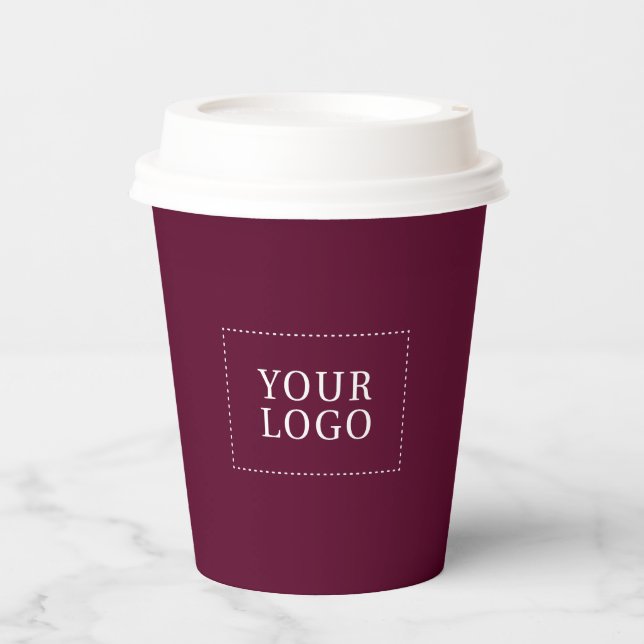 Gobelets En Papier Simple minimaliste Burgundy Red Business Logo pers (Recto)