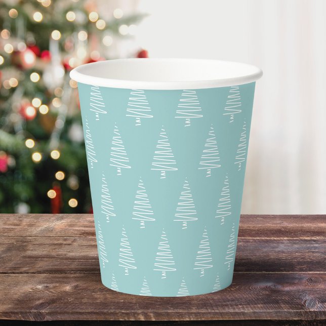 Gobelets En Papier Simple Motif D'Arbre À Pins Bleu Et Blanc (Simple Blue And White Pine Tree Pattern Paper Cups)
