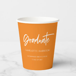 Gobelets En Papier Simple Orange White Custom Graduation Party