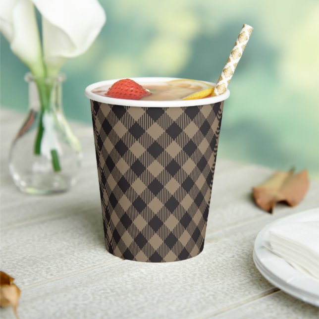 Gobelets En Papier Simple Russe noir et Khaki Buffalo Plaid (Insitu)