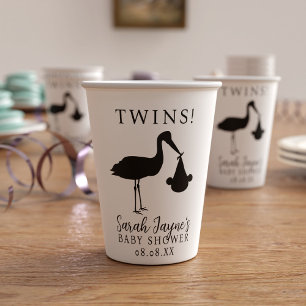 Gobelets En Papier Simple Stork Twins Baby shower neutre genre