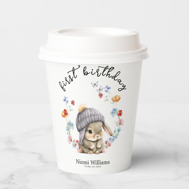 Gobelets En Papier Simple Wildflower Woodland Bunny 1st Birthday  (Recto)