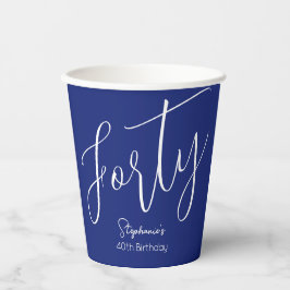 Gobelets En Papier Simply Modern Script Marine Blue 40e anniversaire