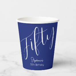 Gobelets En Papier Simply Modern Script Marine Blue 50th Birthday
