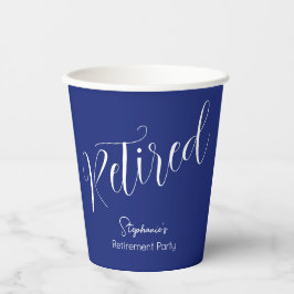Gobelets En Papier Simply Modern Script Navy Blue Retirement Party