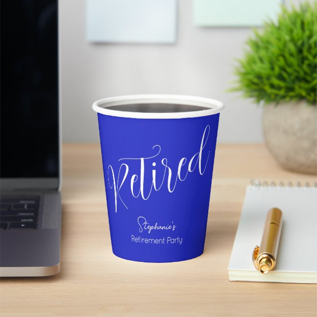 Gobelets En Papier Simply Modern Script Royal Blue Retraite Party (Insitu)