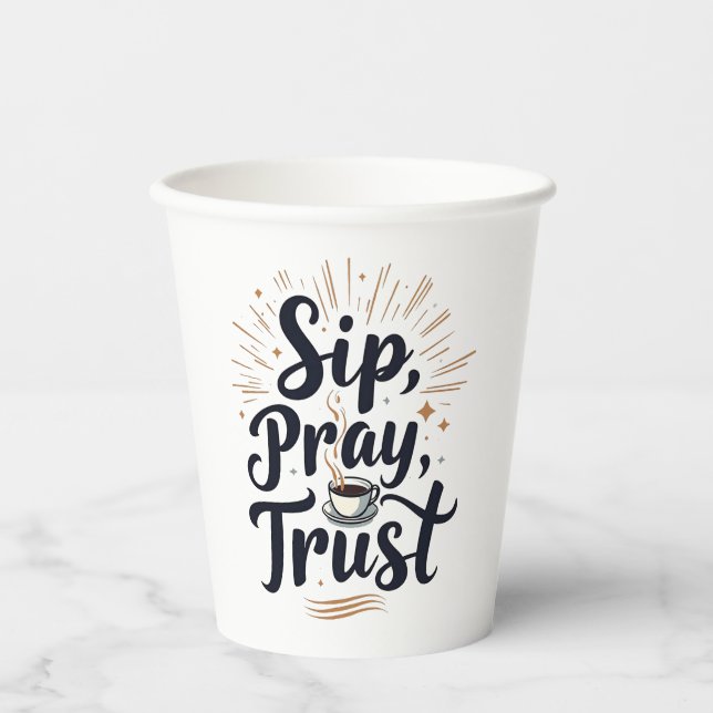 Gobelets En Papier Sip Pray Trust Café Et Jesus Lover (Recto)