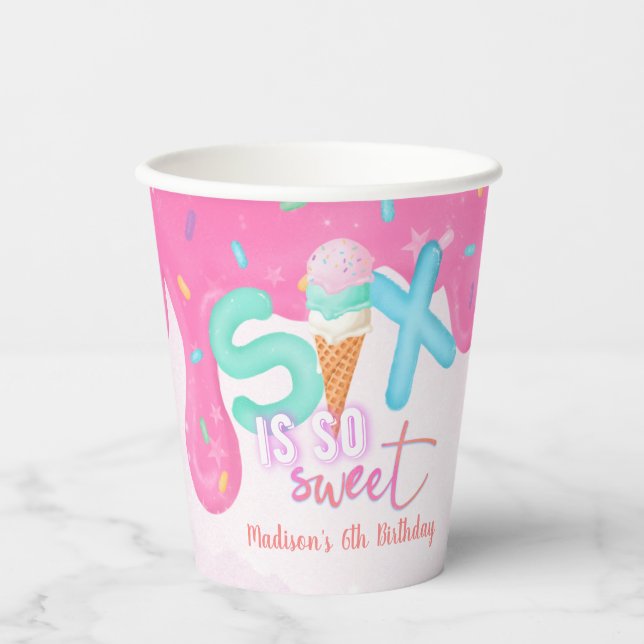 Gobelets En Papier six est si doux Pink Frosting Girl'anniversaire (Recto)