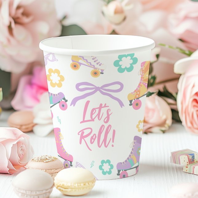 Gobelets En Papier Skating Lets Roll Roller Skate Girl Birthday (Créateur téléchargé)