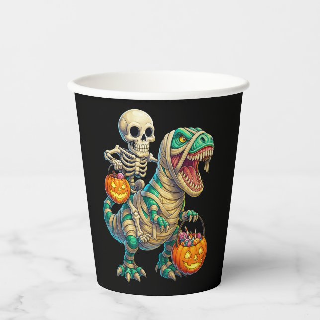 Gobelets En Papier Skeleton Whimsical équitation maman T-Rex Hallowee (Recto)