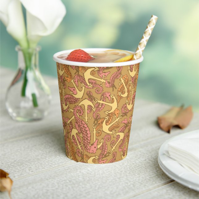 Gobelets En Papier Sketchy Seahorse And Anchor Pattern (Insitu)