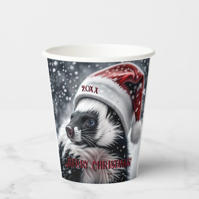 Gobelets En Papier Skunk à Santa Hat (Recto)