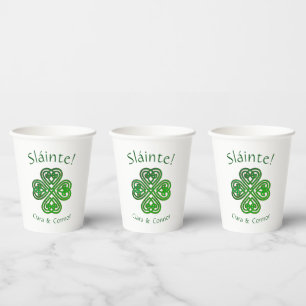 Gobelets En Papier Sláinte Green Celtic Shamrock irlandais Nom