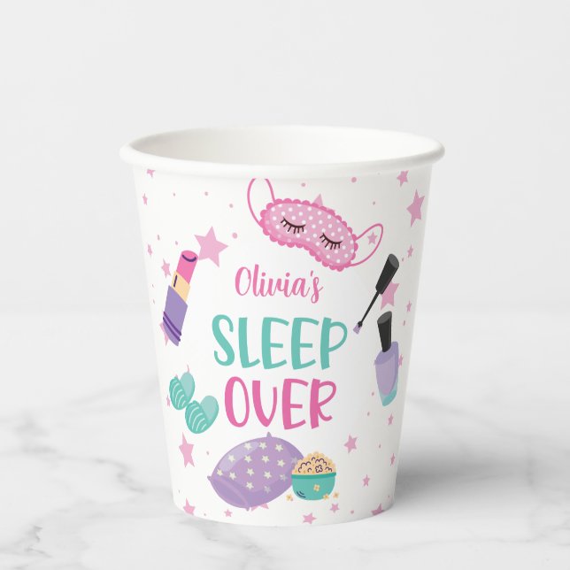 Gobelets En Papier Sleepover fête noire rose violet d'interpolation p (Recto)