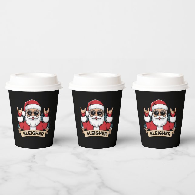 Gobelets En Papier Sleigher de Noël Père Noël Rock Rocker de Noël (Multi)