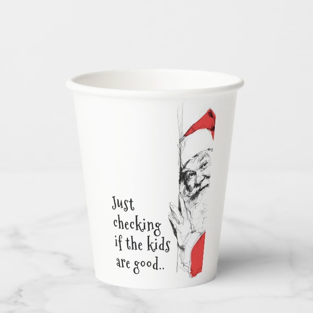 Gobelets En Papier Sneaky Père Noël, juste vérifier les enfants (Recto)