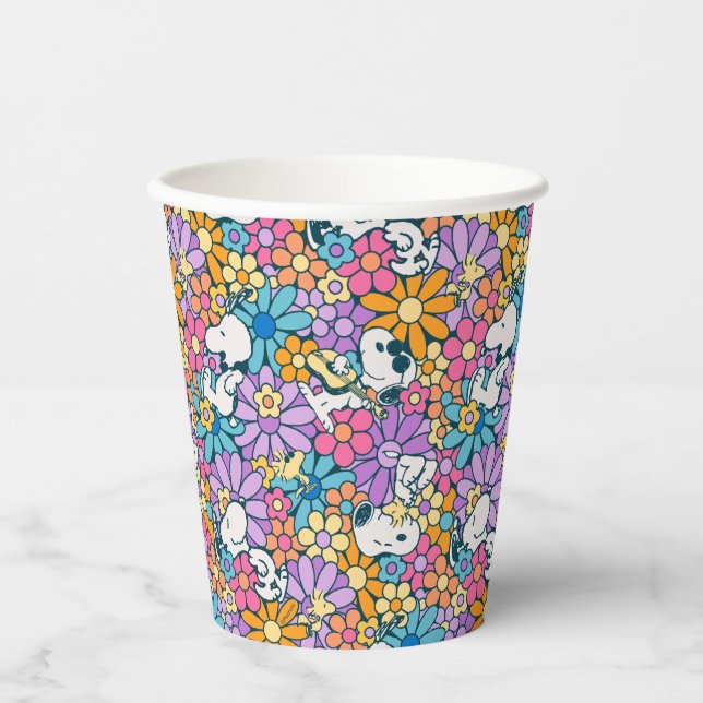 Gobelets En Papier Snoopy & Motif de fleurs de bois (Recto)
