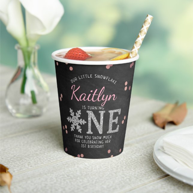 Gobelets En Papier Snowflake Winter Chalkboard 1er anniversaire (Insitu)