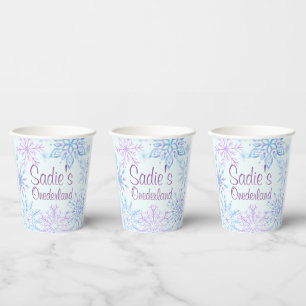 Gobelets En Papier Snowflake Winter One-Derland First Birthday Paper 