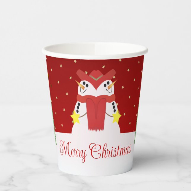 Gobelets En Papier Snowman Cute Style Vacances (Gauche)