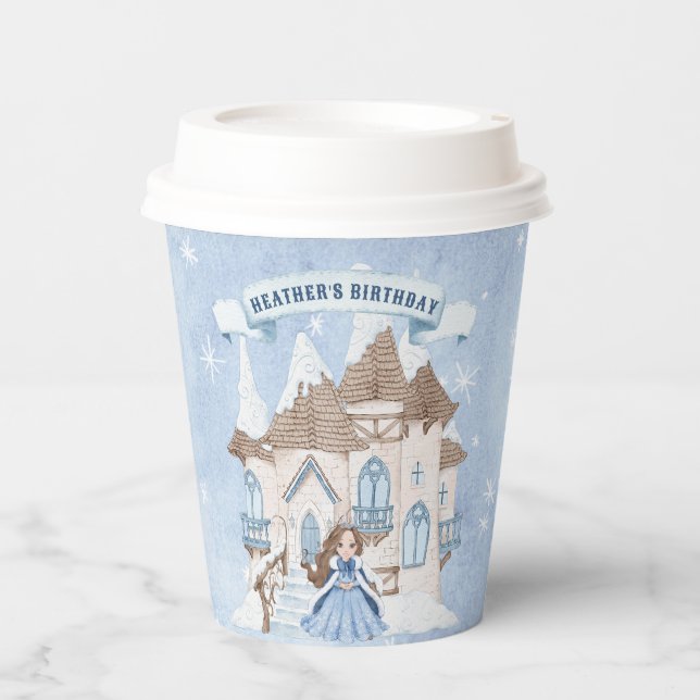 Gobelets En Papier SnowWinter Brunette Princesse Anniversaire (Recto)