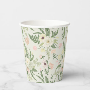 Gobelets En Papier Soft Mint Green Garden Motif