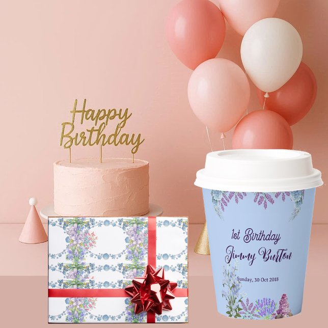Gobelets En Papier Soft Pastel Blue Hydrangea Purple Lilac Anniversai (Soft Pastel Blue Hydrangea Purple Lilac Birthday Paper Cups)