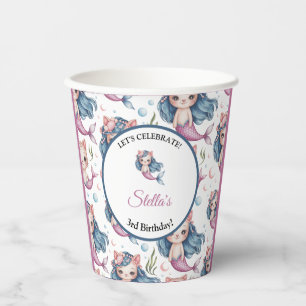 Gobelets En Papier Soft Pastel Mermaid Chat Fille Anniversaire