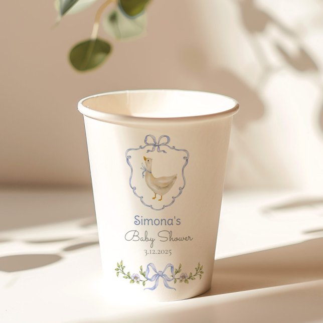 Gobelets En Papier Soignée Goose Blue Bow bébé garçon douche (Créateur téléchargé)