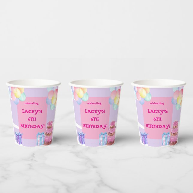 Gobelets En Papier Soirée : Anniversaire violet et rose (Multi)