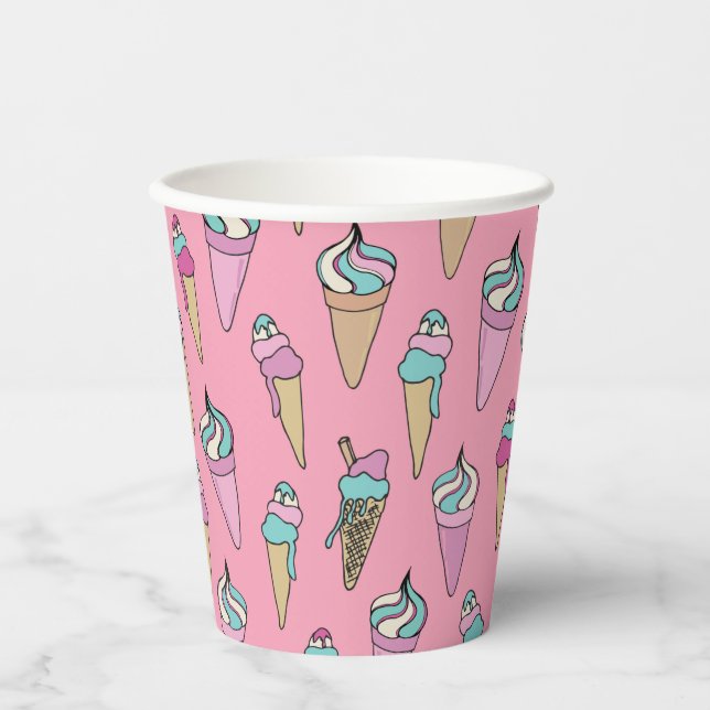 Gobelets En Papier Soirée Cone Crème Glace Rose (Recto)