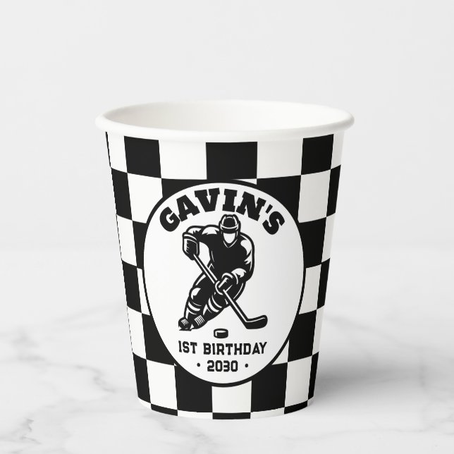 Gobelets En Papier Soirée d'anniversaire de hockey sur glace Retro (Recto)