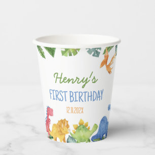 Gobelets En Papier Soirée d'anniversaire des mignons dinosaures