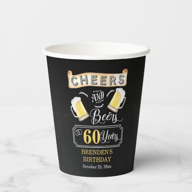Gobelets En Papier Soirées et bières à 60 ans fête d'anniversaire (Verso)