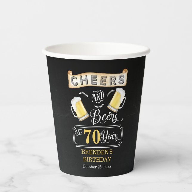 Gobelets En Papier Soirées et bières à 70 ans fête d'anniversaire (Verso)