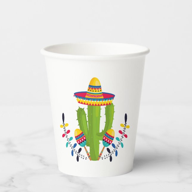 Gobelets En Papier Sombrero portant Cactus avec Maracas (Recto)