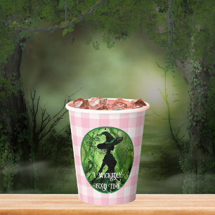 Gobelets En Papier Sorcière Méchamment Bonne Gingham Vert et Rose à C