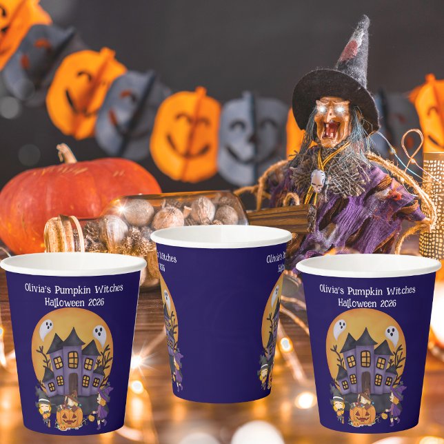 Gobelets En Papier Sorcières Citrouilles pour enfants Coupes de papie (Pumpkin Witches Halloween Party Paper Cups)