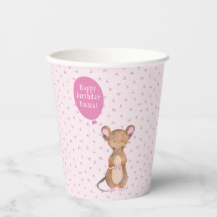 Gobelets En Papier Souris mignonne Woodland   Coupe de papier d'anniv