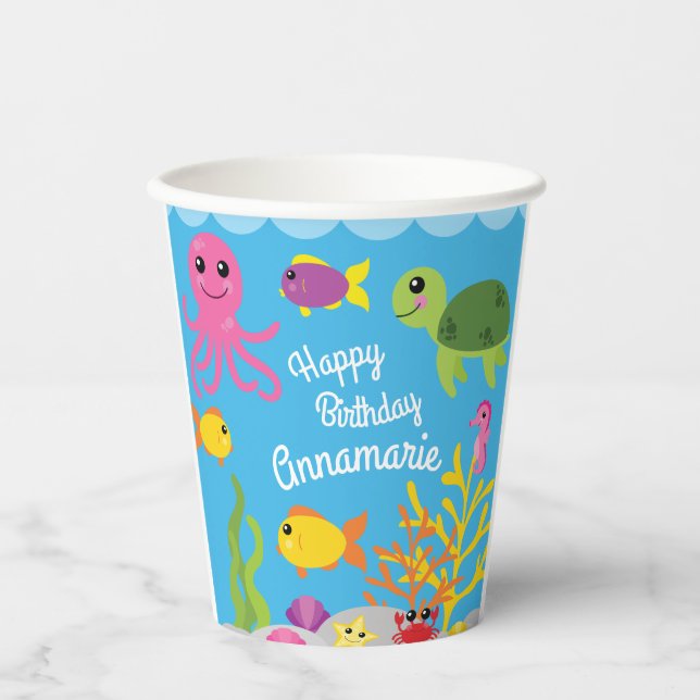 Gobelets En Papier Sous la mer Ocean Animals Anniversaire (Recto)