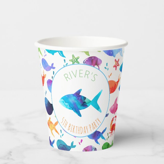 Gobelets En Papier Sous la mer Rainbow Fish Birthday Baby shower (Recto)