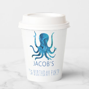 Gobelets En Papier Sous l'aquarelle de la mer Octopus Nautique 