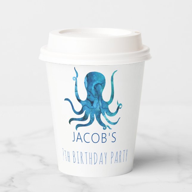 Gobelets En Papier Sous l'aquarelle de la mer Octopus Nautique  (Recto)